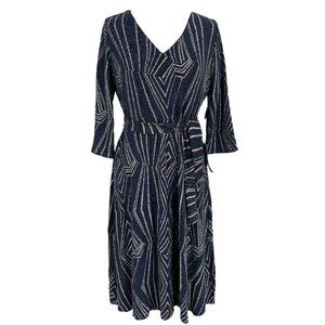 MSK V-Neck A-Line Wedding Evening Party Dress Navy Blue Silver Size LP NWT